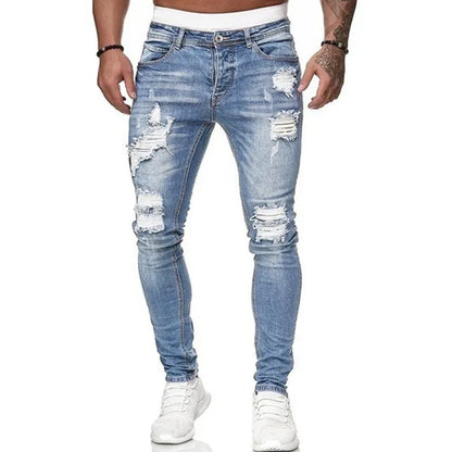 Heren Skinny Spijkerbroek Gescheurd Vintage Look