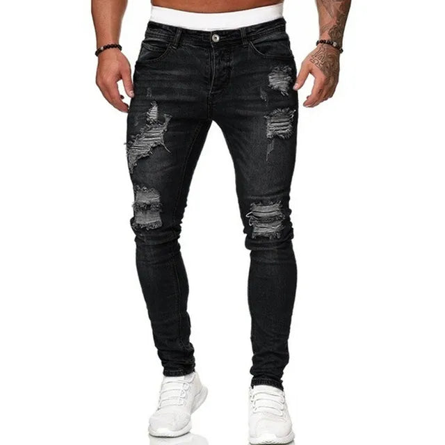 Heren Skinny Spijkerbroek Gescheurd Vintage Look