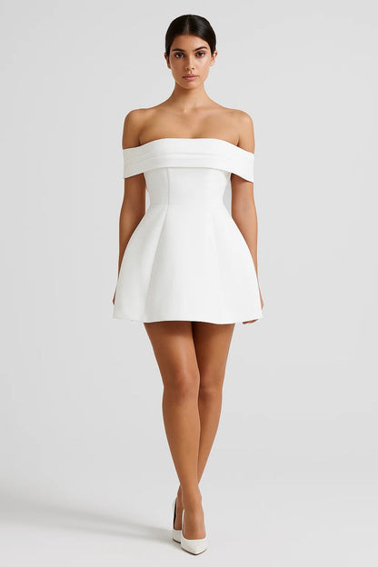 Korte A-lijn Jurk Dames Off Shoulder met Kleurblok