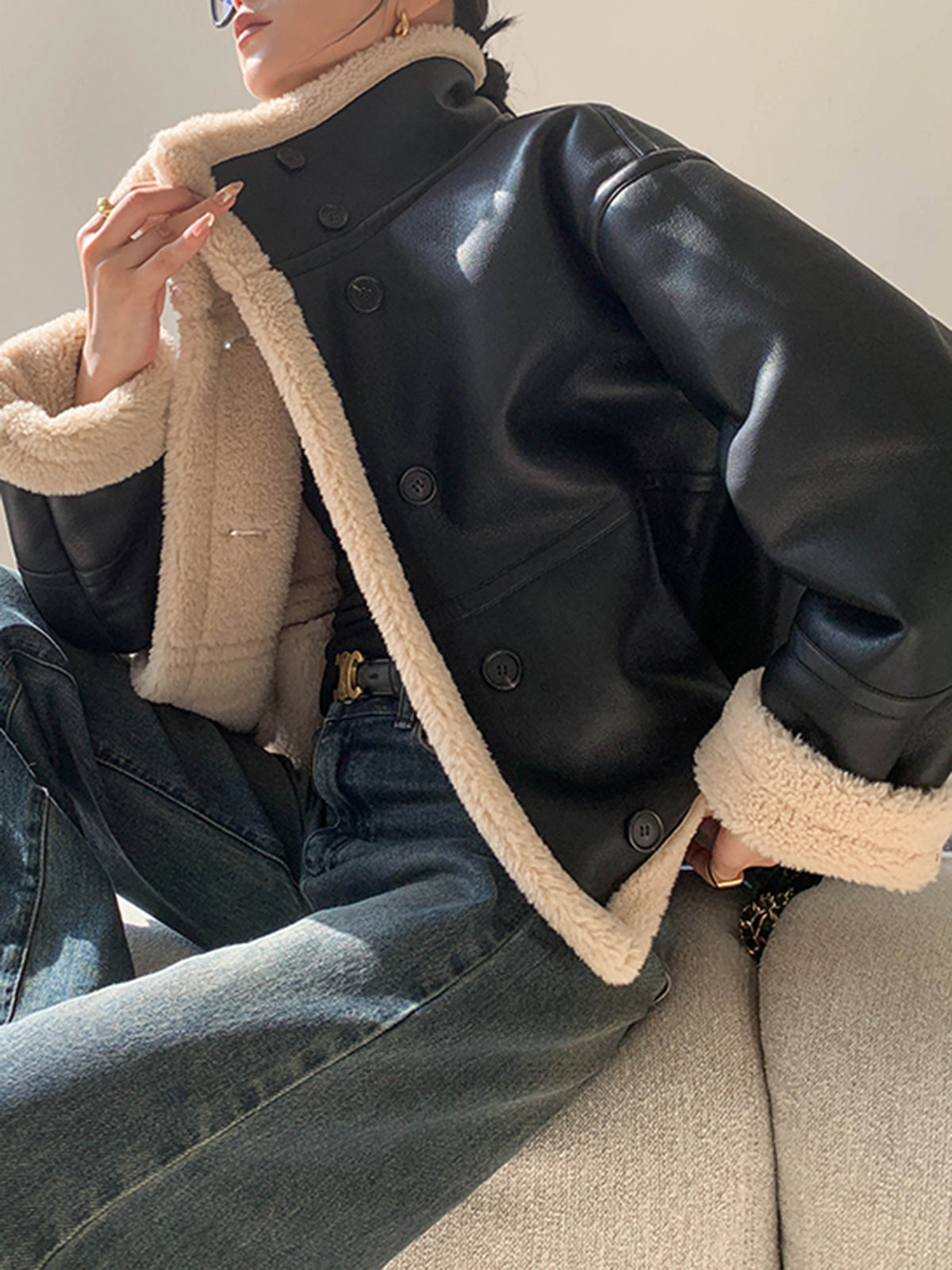 Dames Leren Jas Fleece Gevoerd Warm en Comfortabel
