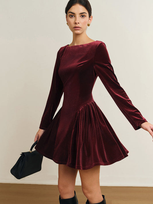 Fluwelen Mini Jurk voor Dames met Geplooide Rok - StudioMarella