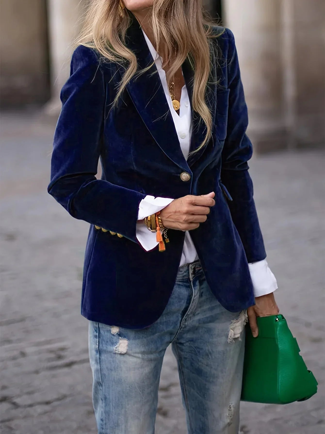 Fluwelen Blazer Dames | Getailleerde Pasvorm & Gouden Knopen
