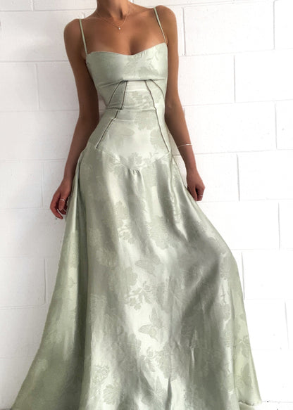 Pistache Groene Maxi Jurk met Bloemenprint voor Vrouw