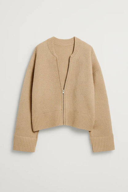 Dames Vest - Oversized Cardigan met Ronde Hals en Rits