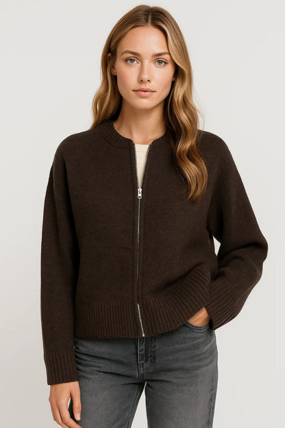 Dames Vest - Oversized Cardigan met Ronde Hals en Rits
