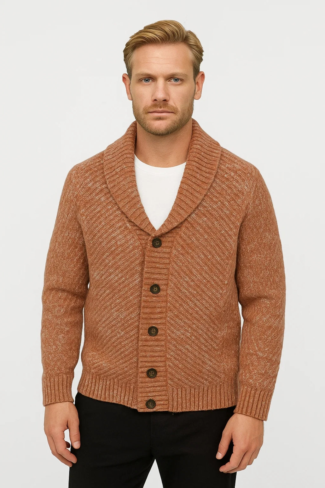Heren Vest Gebreid Knoopmodel met Brede Sjaalkraag Klassiek Design - StudioMarella