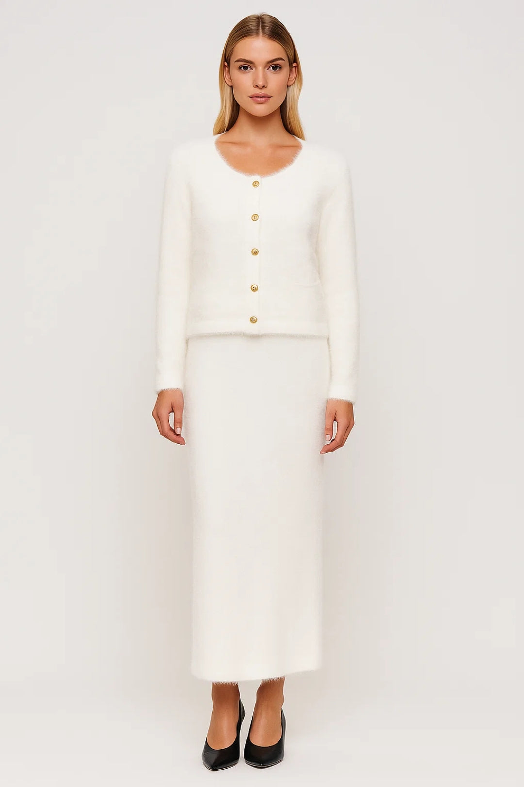 Dames Set - Cardigan en Midi Rok met Gouden Knopen Chique - StudioMarella