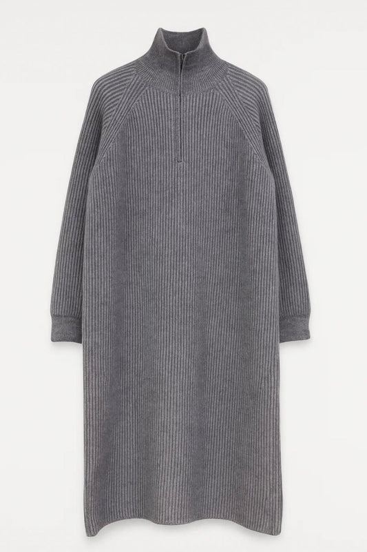 Dames Maxi Jurk Oversized met Rits en Opstaande Kraag - StudioMarella