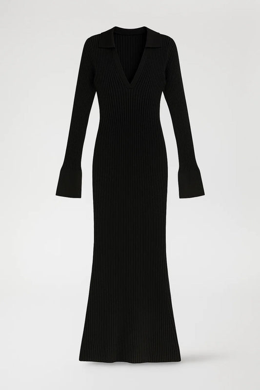 Lange Maxi Jurk Dames Met V-hals en Kraag Elegant - StudioMarella