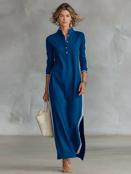 Dames sweatjurk maxi met knoopkraag