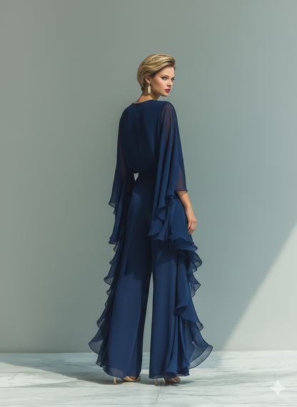 Dames chiffon set met ruches en elegante pasvorm