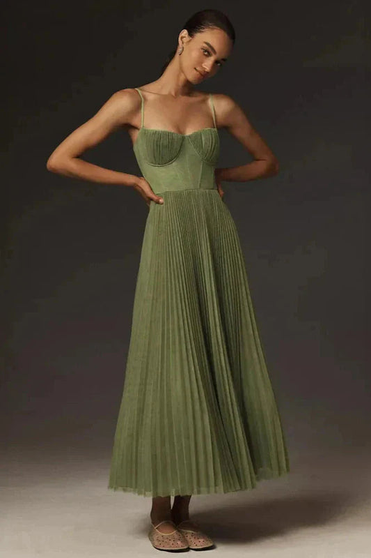 Tule Jurk Midi Geplooid Roze Feestjurk - StudioMarella