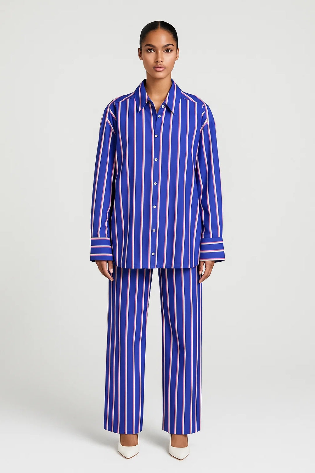 Dames Set Oversized Blouse en Wijde Broek Streepprint Casual - StudioMarella