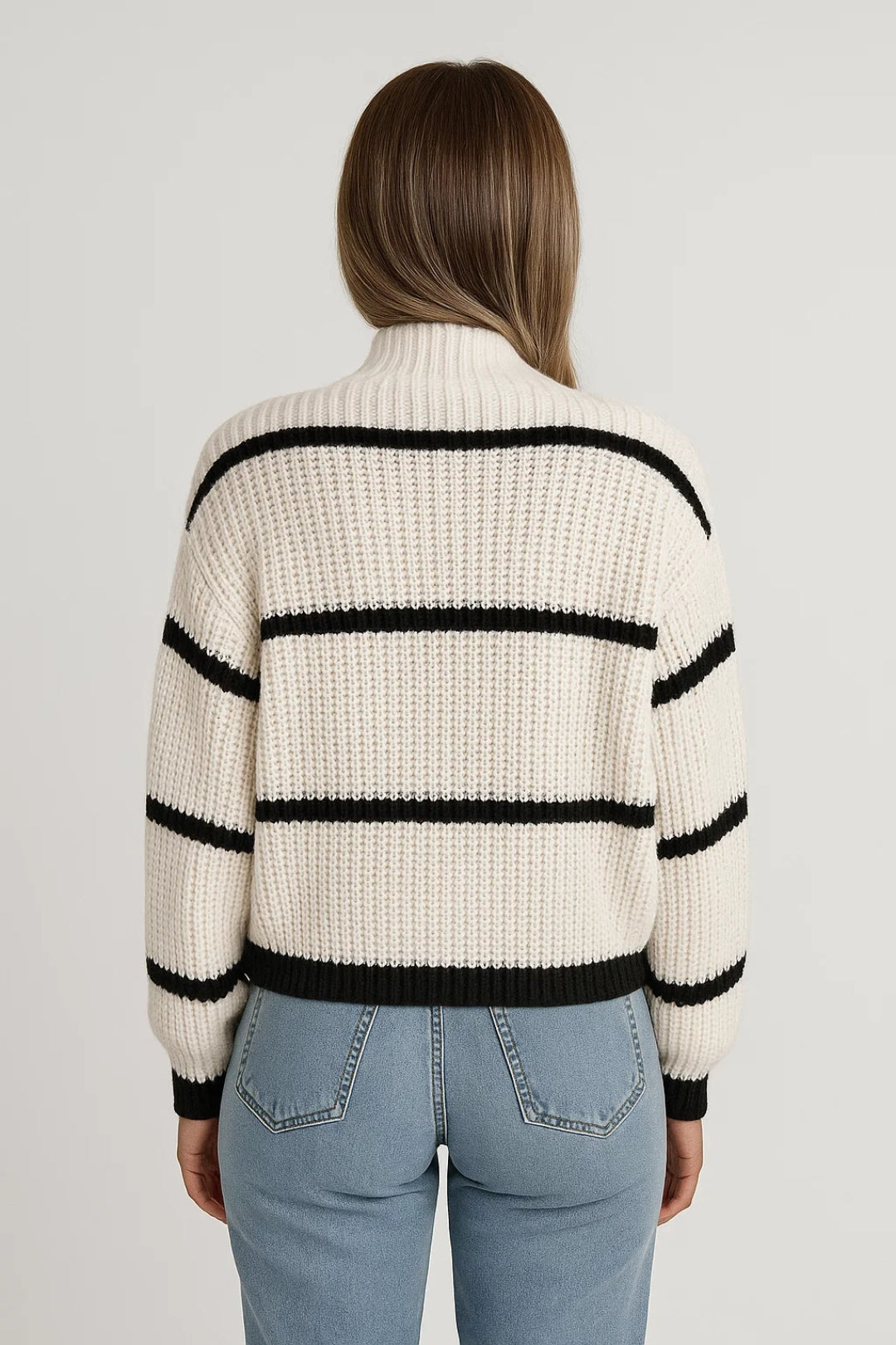 Gestreepte Trui Warm en Casual met Opstaande Kraag