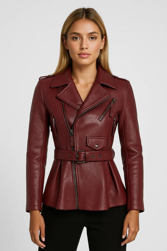 Dames Biker Jas Elegant met Ceintuur en Taille - StudioMarella