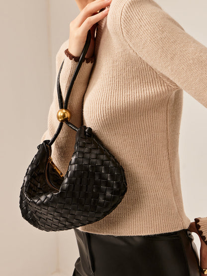 Leren Hobo Tas Zwart met Gouden Versiering Elegant - StudioMarella