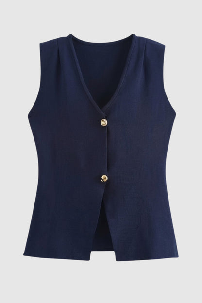 Dames Gilet Knoopvest V-hals met Gouden Versiering