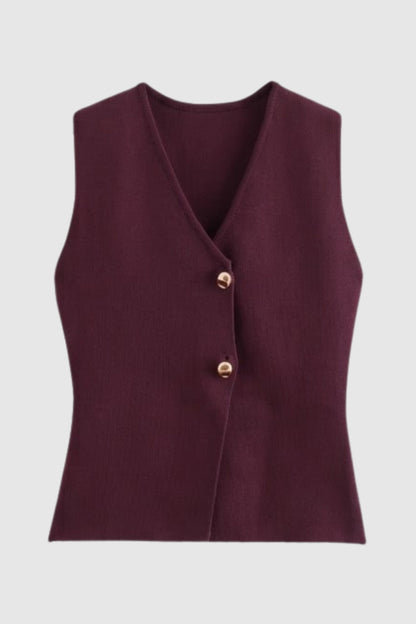 Dames Gilet Knoopvest V-hals met Gouden Versiering