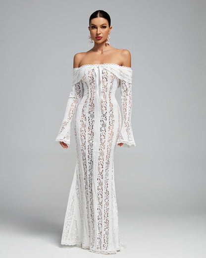 Luxe Kanten Maxi Jurk Off Shoulder