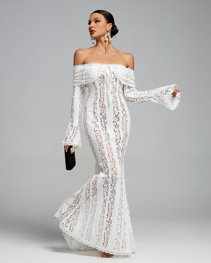 Luxe Kanten Maxi Jurk Off Shoulder