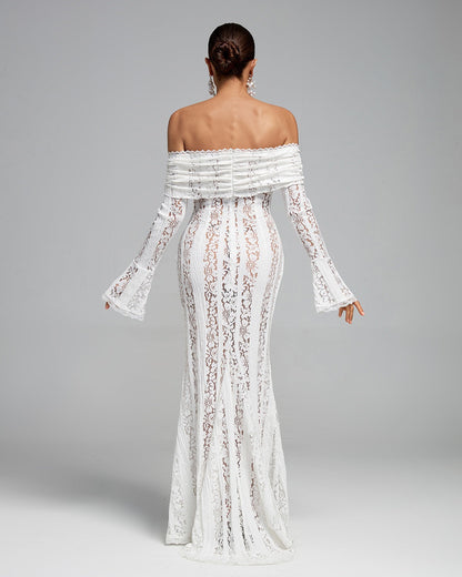 Luxe Kanten Maxi Jurk Off Shoulder