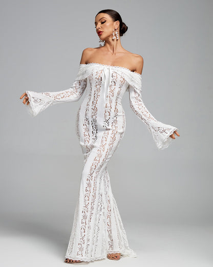 Luxe Kanten Maxi Jurk Off Shoulder