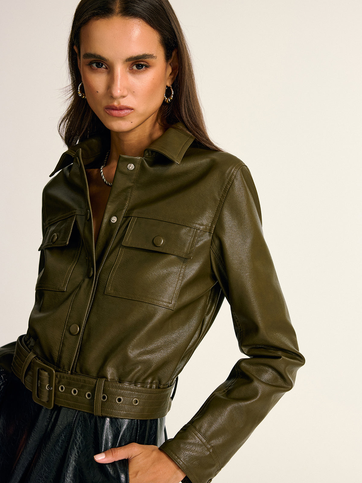 Dames Faux Leren Jas Slim Fit Kunstleder
