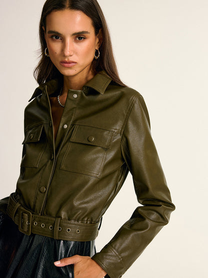 Dames Faux Leren Jas Slim Fit Kunstleder
