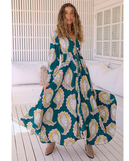 Maxi Jurk Lange Mouw Elegant Model