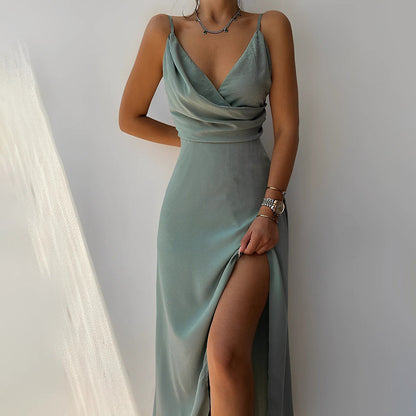 Jurk Maxi Elegance Hoge Split Lange Mouw
