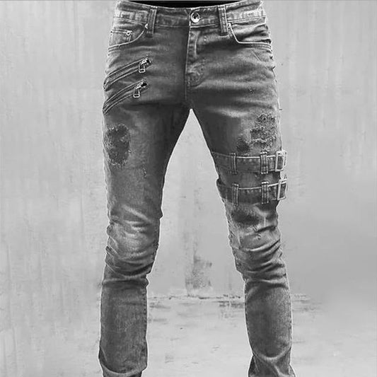 Heren Jeans met Rits en Gesp Banden Slim Fit - StudioMarella