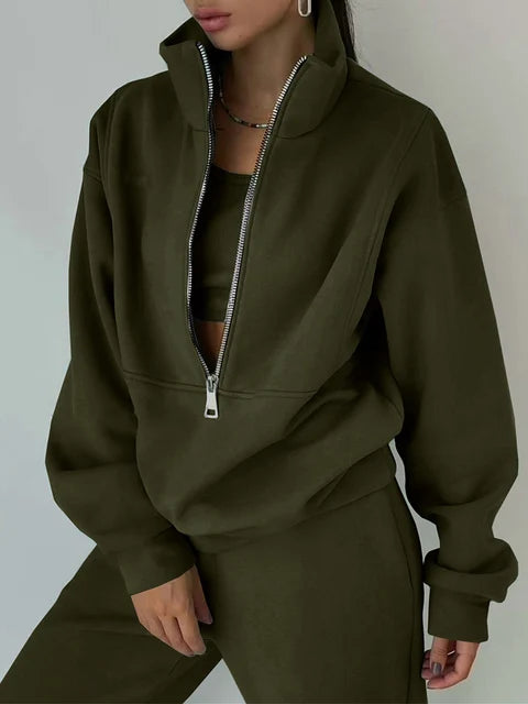 Comfortabele Sweater Set Half Zip voor Elke Dag