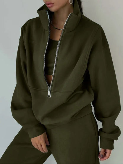 Comfortabele Sweater Set Half Zip voor Elke Dag