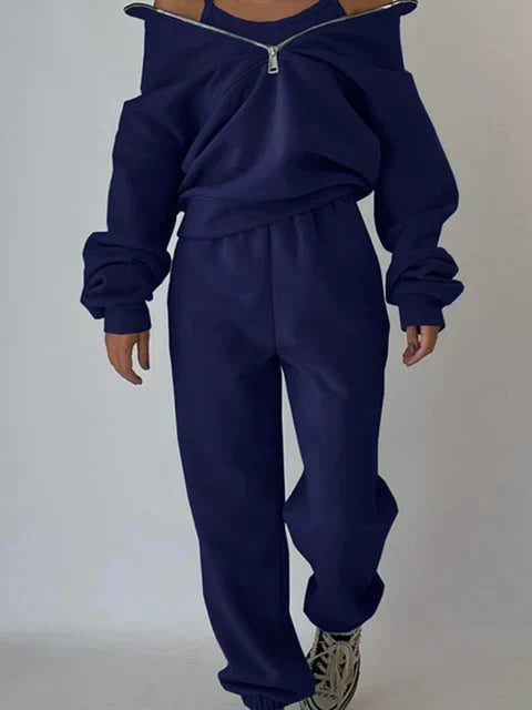 Comfortabele Sweater Set Half Zip voor Elke Dag