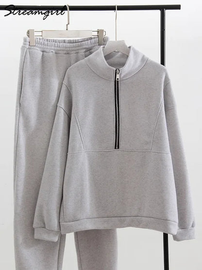 Comfortabele Sweater Set Half Zip voor Elke Dag