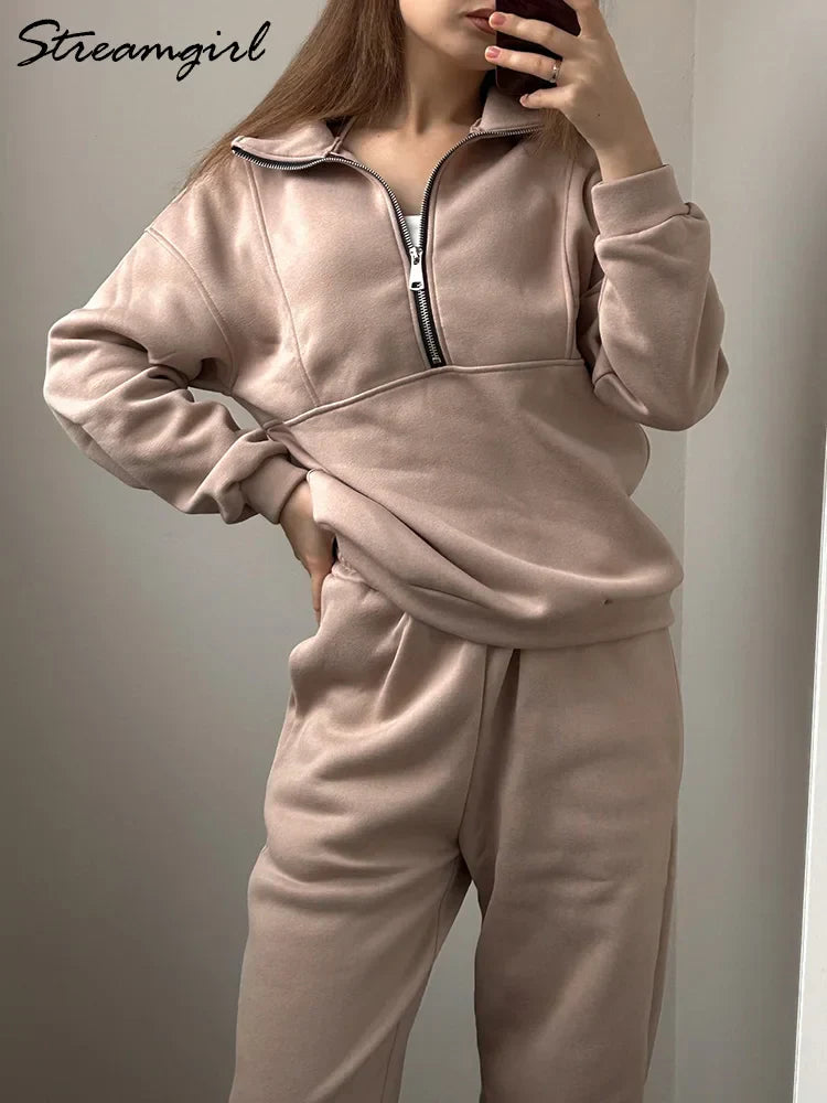 Comfortabele Sweater Set Half Zip voor Elke Dag