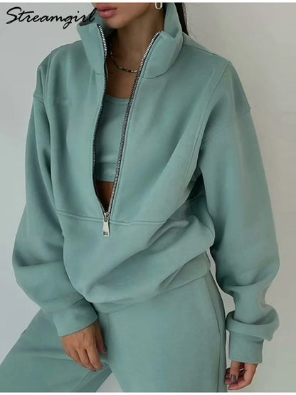 Comfortabele Sweater Set Half Zip voor Elke Dag