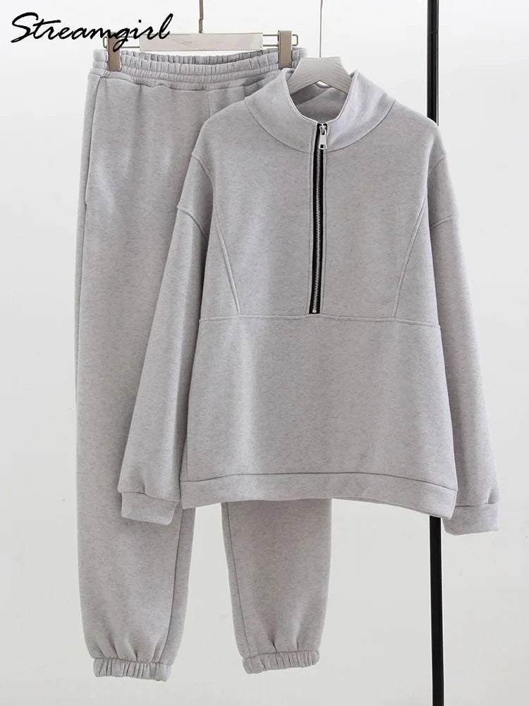 Comfortabele Sweater Set Half Zip voor Elke Dag