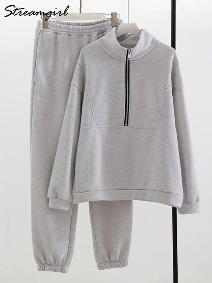 Comfortabele Sweater Set Half Zip voor Elke Dag