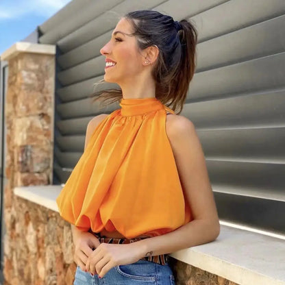 Dames Haltertop Oranje Kort Zomer Topje - StudioMarella