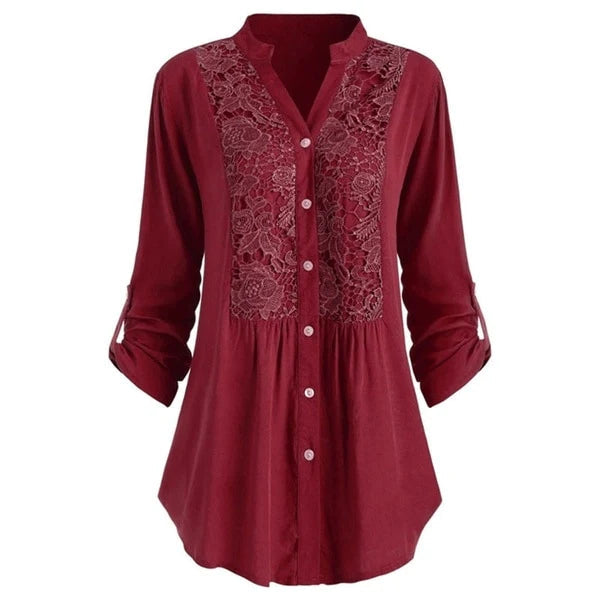 Dames Blouse met Kant en Ruches Mooi Aansluitend Model