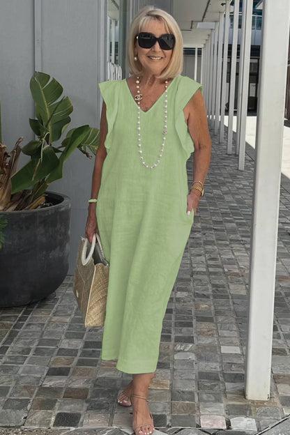 Hallie | Mouwloze Zomerjurk Dames V-Hals Midi Wit 10