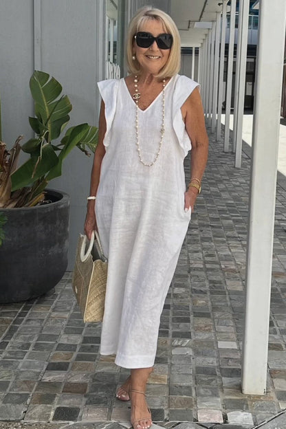 Hallie | Mouwloze Zomerjurk Dames V-Hals Midi Wit 11