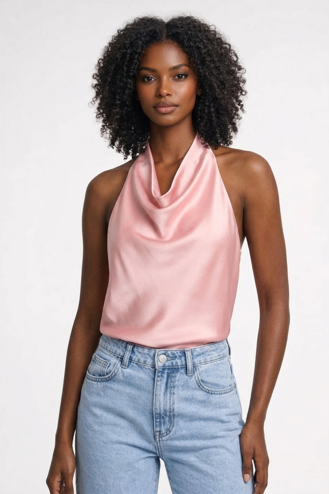 Dames Halter Top Glanzend Open Rug Elegant