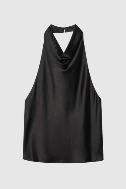 Dames Halter Top Glanzend Open Rug Elegant