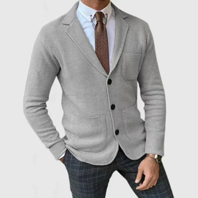 Heren Blazer Slim Fit Gebreid met Knopen en Reverskraag