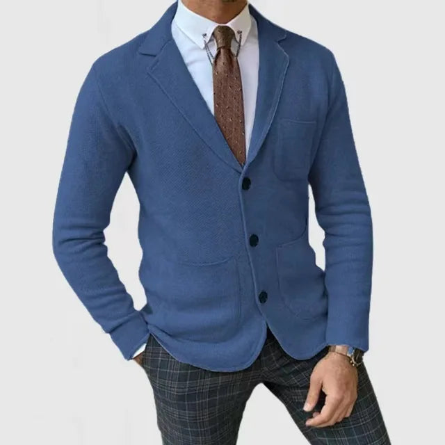 Heren Blazer Slim Fit Gebreid met Knopen en Reverskraag