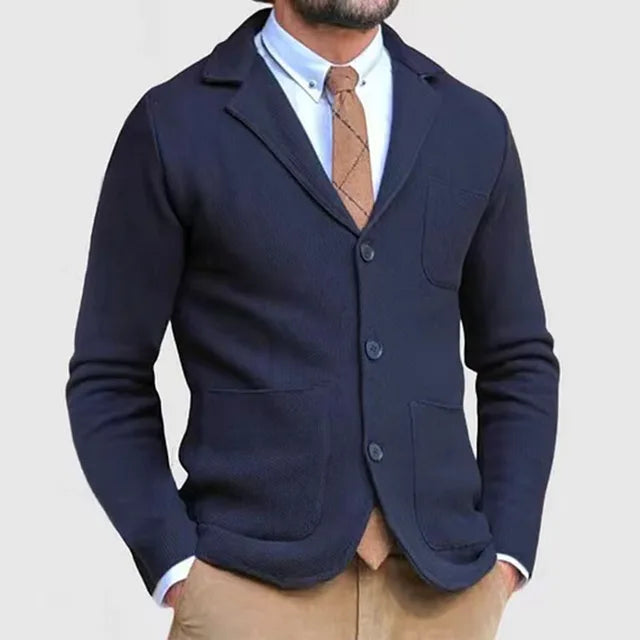 Heren Blazer Slim Fit Gebreid met Knopen en Reverskraag