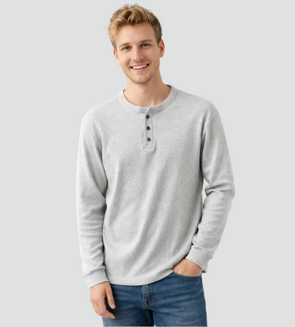 Heren Henley Shirt Lange Mouwen Klassiek Met Knoopsluiting - StudioMarella