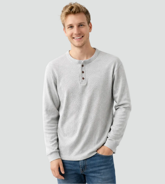 Heren Henley Shirt Lange Mouwen Klassiek Met Knoopsluiting - StudioMarella